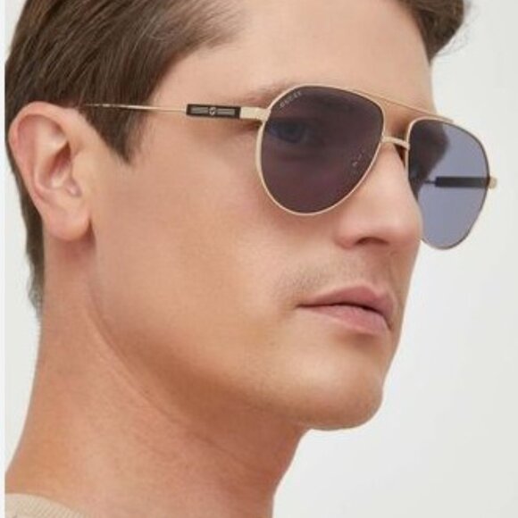 NEW GUCCI AVIATOR SUNGLASSES GUCCI GG1311S 003 GOLD GREY UNISEX EYEWEAR - Picture 1 of 3